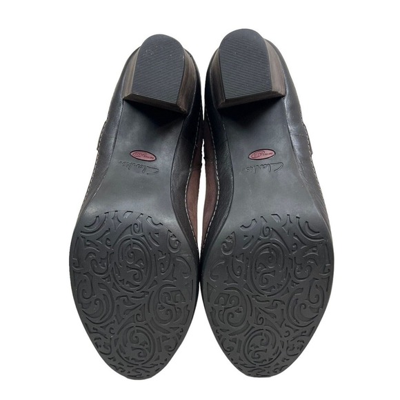 Clarks Artisan Ankle Boot Brown Nubuck Harness Strap Block Heel Zip Women Sz 9M - Picture 9 of 9